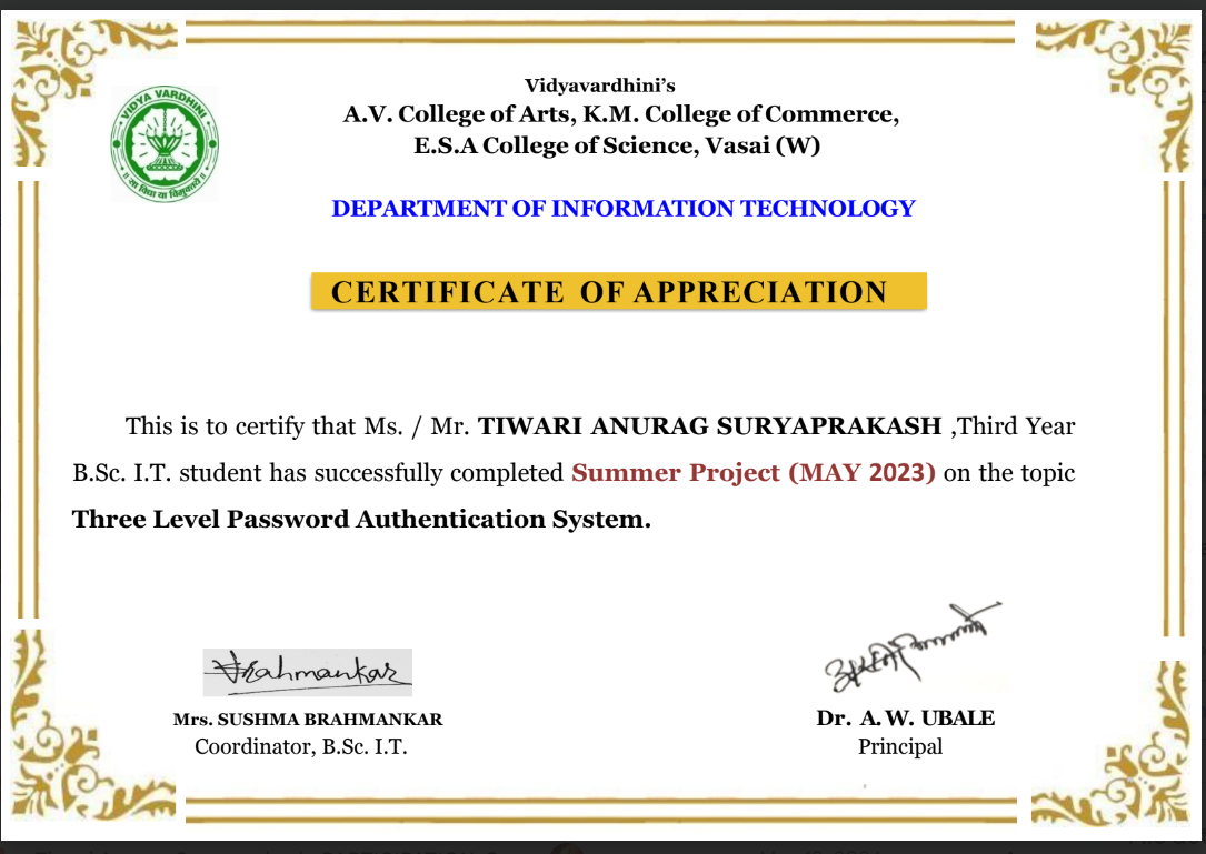 Three Level Authentication Certification
